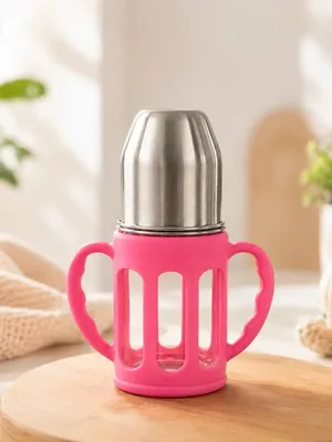 Adore PureSip 2 Stage Wideneck Glass Feeding Bottle with Silicon sleeve & Handle- 150ml (Rose Pink)