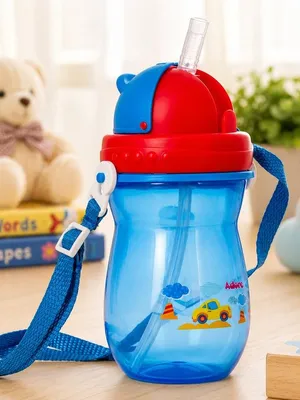 Adore Idaho Straw Sipper with Retractable Hood & Adjustable Shoulder Strap 300 ml - Blue