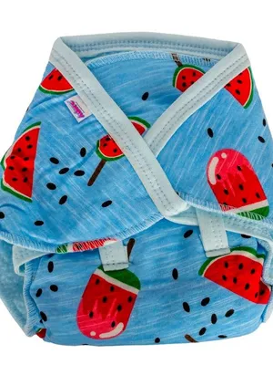 Adore Insta Dry Baby Cloth Tie Knot Langot/ Nappies/ Langota - Holds up to 2* Pees- 9-12 months-Blue Watermelon