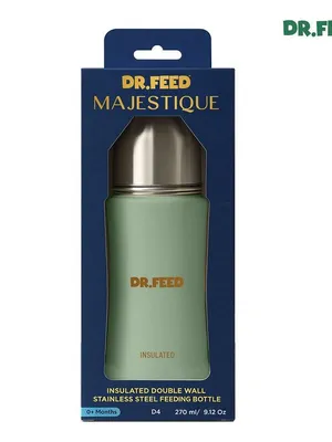 Adore Dr.Feed Majestique Insulated Thermos Hot/ Cold Stainless Steel Feeding Bottle with Anti-Colic Teat- D4- 270ml - Drab Green