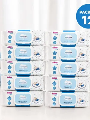 Adore Baby Paani Wipes - 99.9% Pure Water Wipes - FDA Approved- Dermatologically Tested - Goodness of Aloevera- Unscented- Pack of 72n Wipes* 12 Wipes