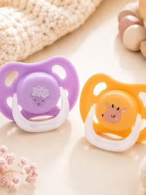 Adore Airo- The Symmetrical Pacifier that Glows in Dark with Sterilizer Case - Pack of 2( Purple+Beige)