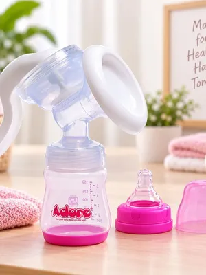 Adore Wowsome 3 Stage Manual Breast Pump with Feeding Bottle - Pink
