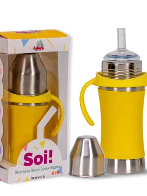 Adore Soi! The Wideneck Silicon Straw with Gravity Ball stainless steel sipper with Sleeve- 250ml Yellow