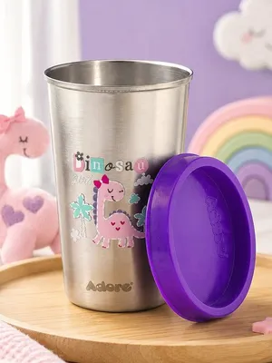 Adore Uno Printed Stainless Steel Tumbler with Spill Proof Lid 300 ml - Purple