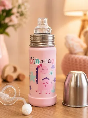 Adore Duosip 2 in 1 Stainless Steel Insulated Sipper with Silicon Base- 270ml-Pink