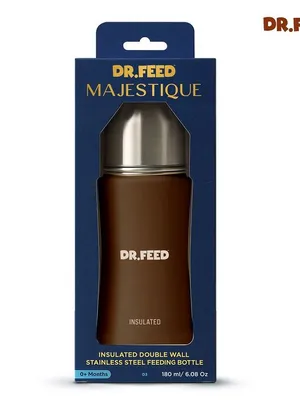 Adore Dr.Feed Majestique Insulated Thermos Hot/ Cold Stainless Steel Feeding Bottle with Anti-Colic Teat- D3- 180ml- Earthen Brown