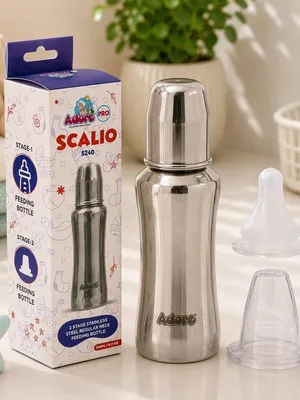 Adore Scalio 2 Stage Stainless Steel Regular Neck Feeding Bottle -240ml