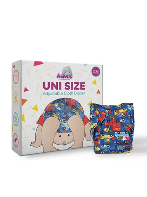 Adore Unisize Adjustable Cloth Diaper With 5 Layered Charcoal Insert Abstract Print - Vehicle Print