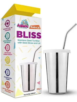 Adore Bliss Stainless Steel Tumbler with Lid, Hole Lid, Straw and Brush Set - 300 ml Plain