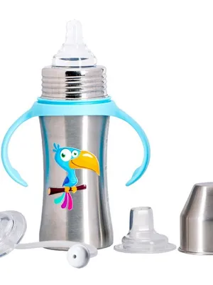 Adore Trion 3 in 1 Stainless Steel Sipper with Twin Handle 250ml- Blue Toucan
