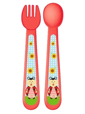 Adore Spoozy Baby Spoon & Fork Set- Red