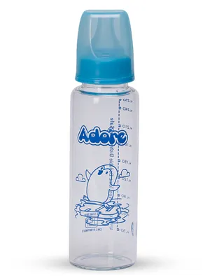 Adore Glaze Senior 2 Stage Glass Feeding Bottle with Anti- Colic Teat -250ml- Blue
