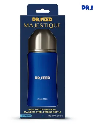 Adore Dr.Feed Majestique Insulated Thermos Hot/ Cold Stainless Steel Feeding Bottle with Anti-Colic Teat- D3- 180ml- Royal Blue