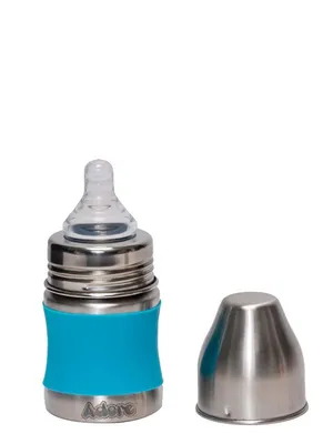 Adore Koh Stainless Steel Wide Neck Feeding Bottle with Silicon Sleeve - 150ml Blue