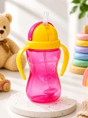 Adore Sippero Sports Straw Sipper with Gravity Ball and Retractable Dust Free Cap- 300ml- Pink