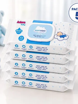 Adore Baby Paani Wipes - 99.9% Pure Water Wipes - FDA Approved- Dermatologically Tested - Goodness of Aloevera- Unscented- Pack of 72n Wipes* 5 Wipes