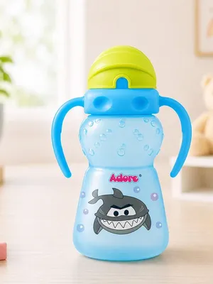 Adore Zing! The Amazing Straw Sipper with Twin Handle- Flip N Sip- 300ml Blue