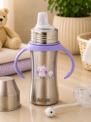 Adore Twilight 2in 1 Stainless Steel Sipper with Twin Handle 250ml - Purple Owl