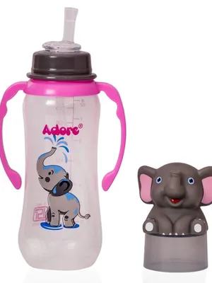 Adore AYE! The Character Hood Straw Sipper with Gravity Ball and Twin Handle 250ml- Grey Elephant