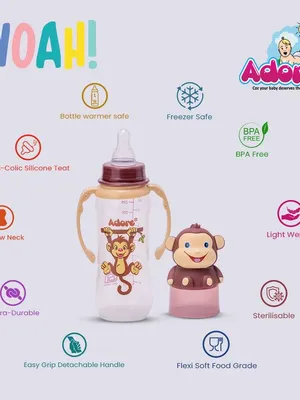 Adore Woah! The Character Hood Feeding Bottle- BIS Approved- Baby Safe- Anti-colic Teat -250ml - Monkey