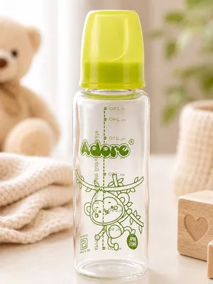 Adore Glaze Senior 2 Stage Glass Feeding Bottle with Anti- Colic Teat -250ml- Green