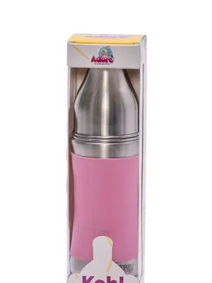 Adore Koh Stainless Steel Wide Neck Feeding Bottle with Silicon Sleeve- 250ml Pink