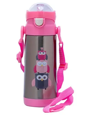 Adore Lucido Double Wall insulated Straw Sipper with Adjustable Strap - 350ml Pink