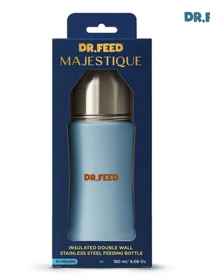 Adore Dr.Feed Majestique Insulated Thermos Hot/ Cold Stainless Steel Feeding Bottle with Anti-Colic Teat- D3- 180ml- Baby Blue
