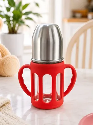 Adore PureSip 2 Stage Wideneck Glass Feeding Bottle with Silicon sleeve & Handle- 150ml (Red)
