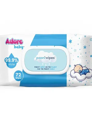 Adore Baby Paani Wipes - 99.9% Pure Water Wipes - FDA Approved- Dermatologically Tested - Goodness of Aloevera- Unscented- Pack of 72n Wipes* 1 Wipes