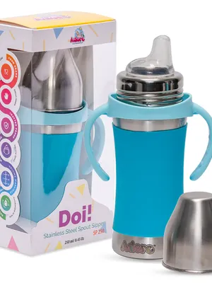 Adore Doi! The Wideneck Spout Stainless Steel Sipper with Sleeve-250ml Blue