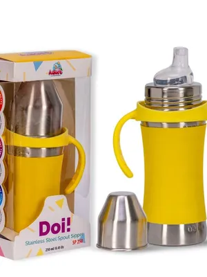 Adore Doi! The Wideneck Spout Stainless Steel Sipper with Sleeve-250ml Yellow