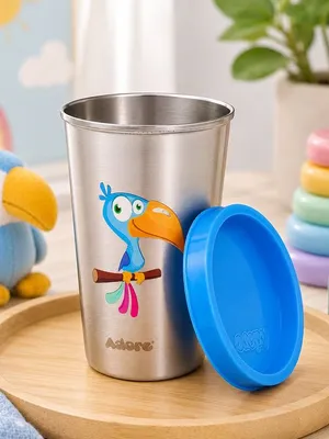 Adore Uno Printed Stainless Steel Tumbler with Spill Proof Lid 300 ml - Blue