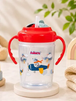 Adore Itzy Bitzy Straw Sipper with Twist & Sip Head with Twin Handle - Red