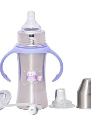 Adore Trion 3 in 1 Stainless Steel Sipper with Twin Handle 250ml- Purple Owl
