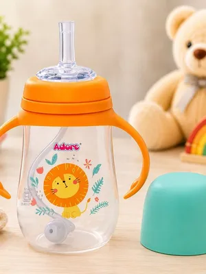 Adore Scotland Wide neck Soft Straw Sipper with Twin Handle-250ml- Orange