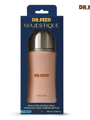 Adore Dr.Feed Majestique Insulated Thermos Hot/ Cold Stainless Steel Feeding Bottle with Anti-Colic Teat- D3- 180ml-Light Peach