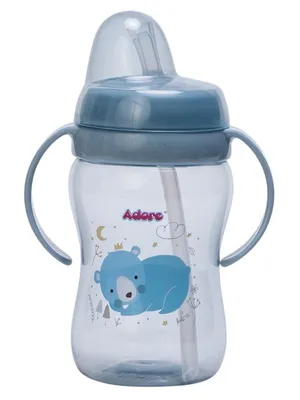 Adore SPARRO Soft Straw Sipper with Dust Free Cap and Twin Handle 270ml - Blue