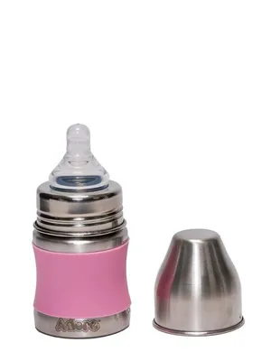 Adore Koh Stainless Steel Wide Neck Feeding Bottle with Silicon Sleeve - 150ml Pink