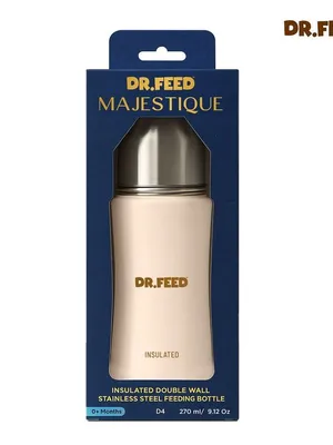 Adore Dr.Feed Majestique Insulated Thermos Hot/ Cold Stainless Steel Feeding Bottle with Anti-Colic Teat- D4- 270ml - Parchment Beige
