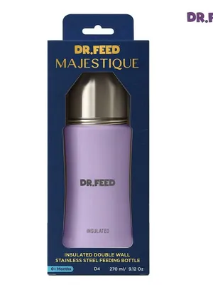 Adore Dr.Feed Majestique Insulated Thermos Hot/ Cold Stainless Steel Feeding Bottle with Anti-Colic Teat- D4- 270ml - Lovely Lilac