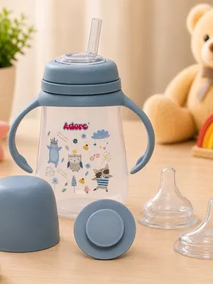 Adore Magnum Opus 4 Stage Wide Neck Feeding Bottle with Twin Handle- Blue