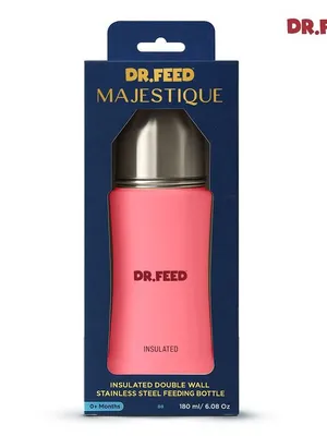 Adore Dr.Feed Majestique Insulated Thermos Hot/ Cold Stainless Steel Feeding Bottle with Anti-Colic Teat- D3- 180ml-Dark Pink