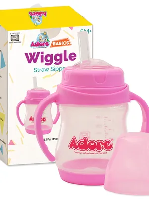 Adore Baby Basics Wiggle Straw Sipper with Twin Handle & Dust Free Hood 150ml Pink