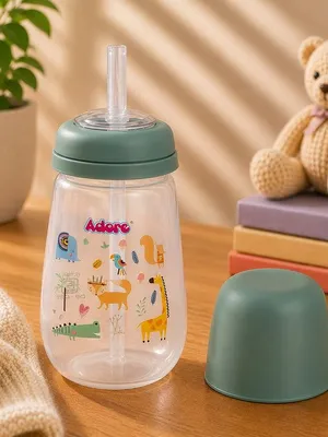 Adore Zeta Wideneck Straw Sipper- Spill Proof- 250ml - Green
