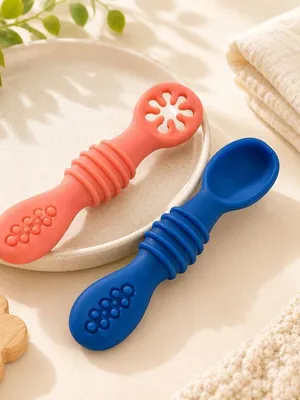 Adore SILICA - The Trainer Silicon Weaning Feeding Spoon Set- Pack of 2( Magenta+Blue)