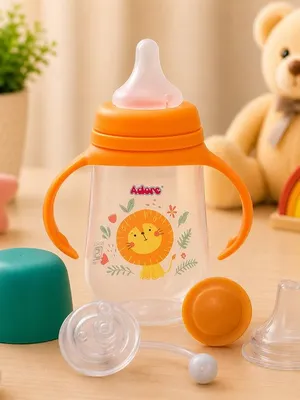 Adore Magnum Opus 4 Stage Wide Neck Feeding Bottle with Twin Handle- Orange