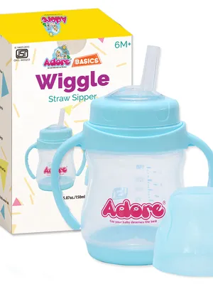 Adore Baby Basics Wiggle Straw Sipper with Twin Handle & Dust Free Hood 150ml Blue