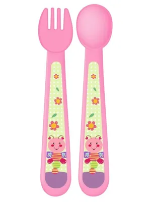 Adore Spoozy Baby Spoon & Fork Set- Pink